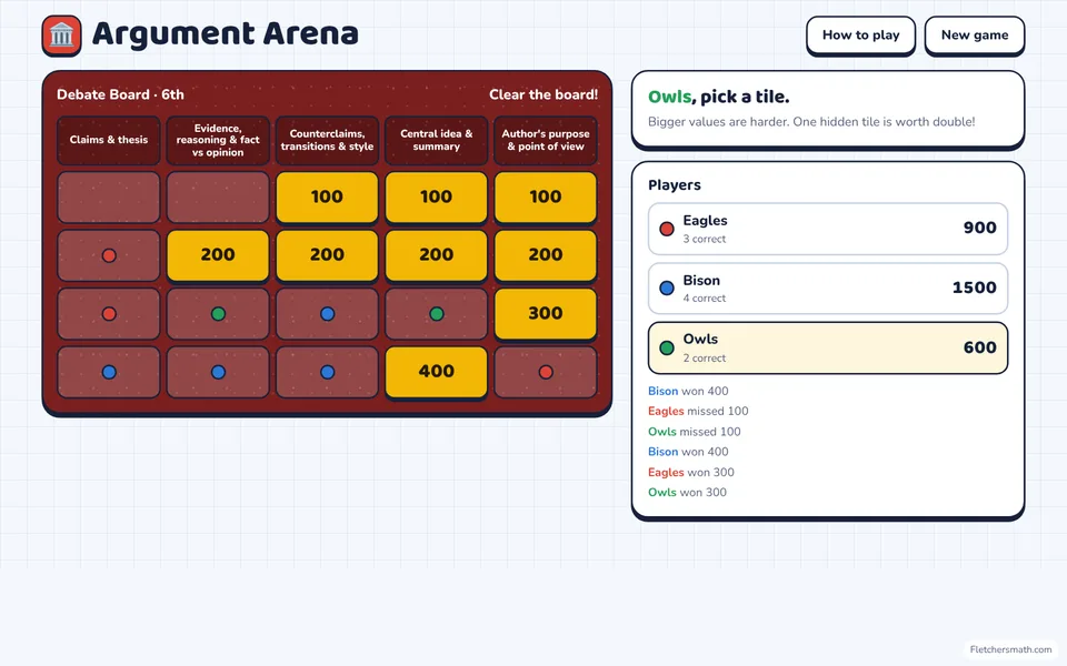 Screenshot of Argument Arena in the middle of a game