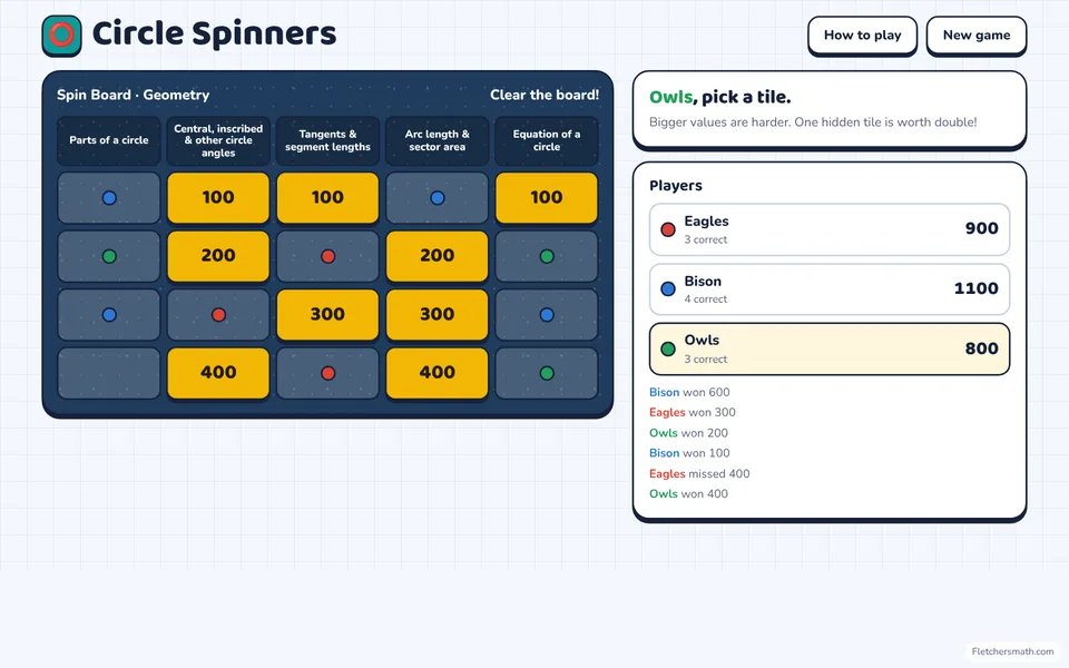 Screenshot of Circle Spinners in the middle of a game