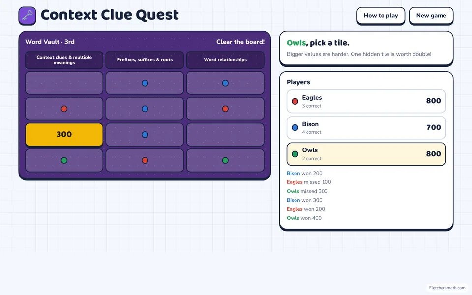 Screenshot of Context Clue Quest in the middle of a game