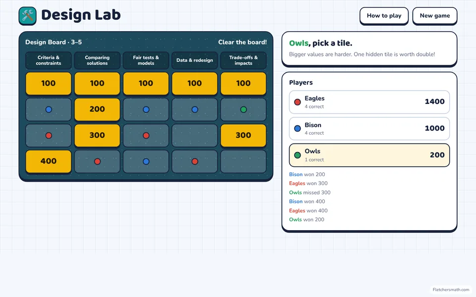 Screenshot of Design Lab in the middle of a game