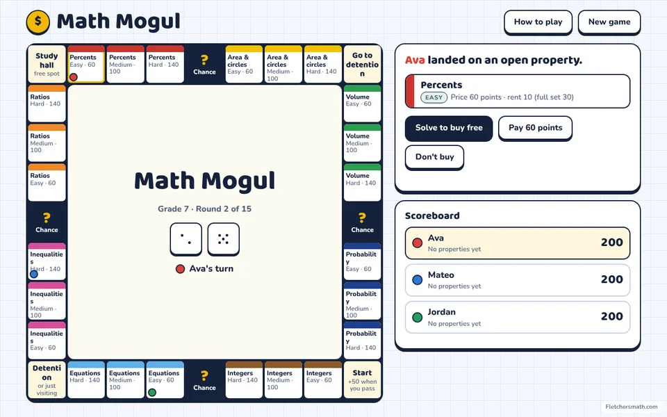 Screenshot of Math Mogul in the middle of a game